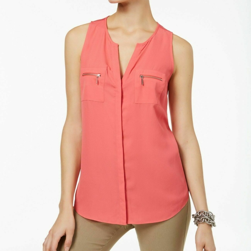 INC Mixed-Media Top Polished Coral Sz XS $59.50